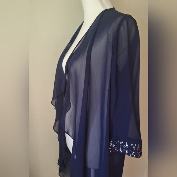 Sheer Wrapper Robe Intimate Apparel Deep Navy Blue Sequins by Ignite Evenings - Picture 1 of 6